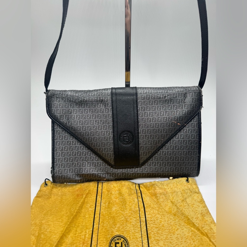 Fendi Vintage Zucca Crossbody Bag Black FF Logo Shoulder Bag Italy READ - Picture 2 of 16